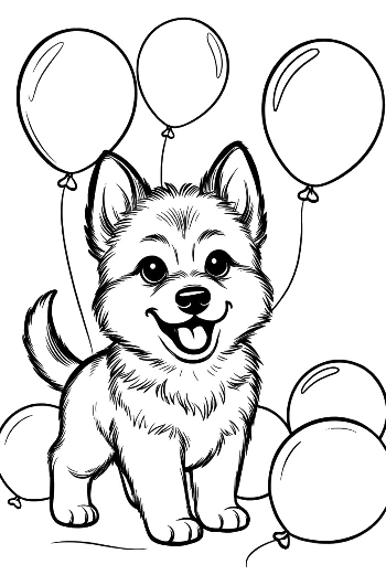 Becgie Puppy Catching a Ball in the Backyard Puppy Exercise Line Drawing Printable