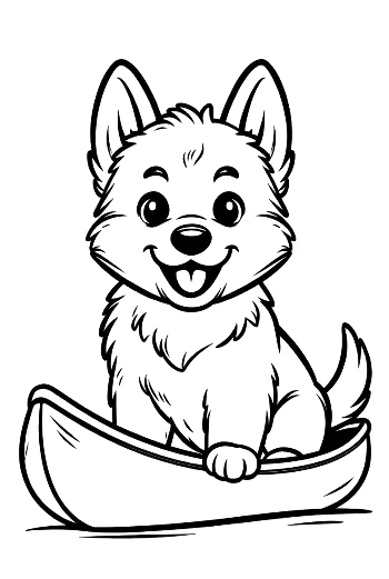 Becgie Puppy Playing with a Ball Near Garden Plants and Flowers Nature Line Art Printable