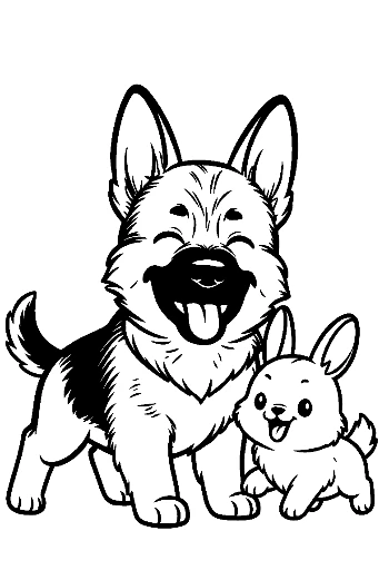 Cheerful German Shepherd Puppy with Bunny