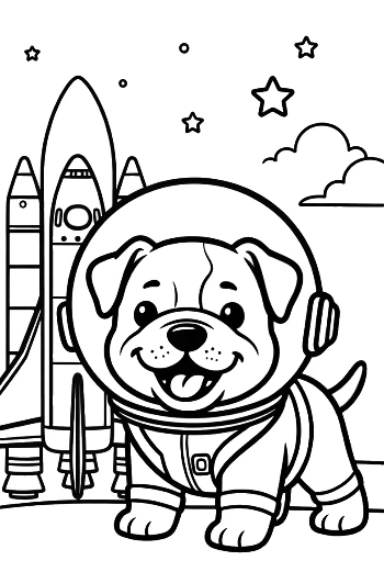 Adorable Bulldog Space Explorer with Rocket Background Printable