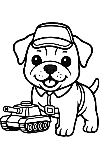 Brave Bulldog Puppy Soldier with a Miniature Tank Printable