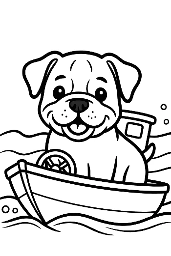 Bulldog Puppy Rowing a Boat in the Ocean Printable