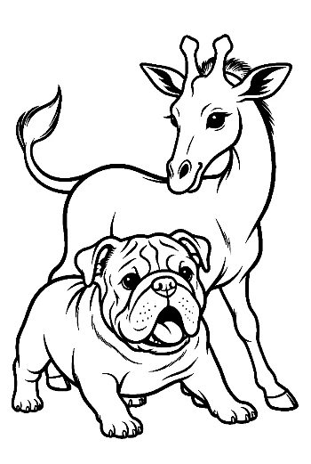 Bulldog Puppy with Giraffe Line Art