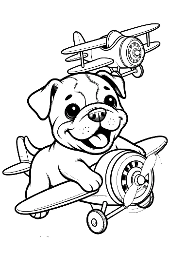 Funny Bulldog Puppy Flying a Propeller Plane Printable
