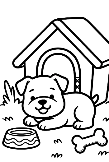 Happy Bulldog Puppy Playing in Front of Its Home Printable