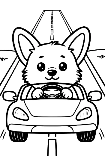Corgi Dog Acting as a Driver in a Toy Car Printable