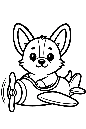Szczeniak corgi w samolocie z wirującym śmigłem do druku