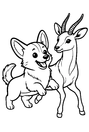 Cute Corgi and Antelope Friendship