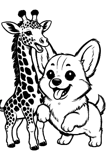 Cute Corgi and Giraffe Hugging