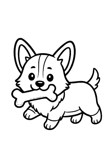 Cute Corgi Puppy Playing with a Bone Outdoors Printable