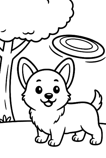 Cute Corgi Puppy Playing with a Frisbee in the Park Printable
