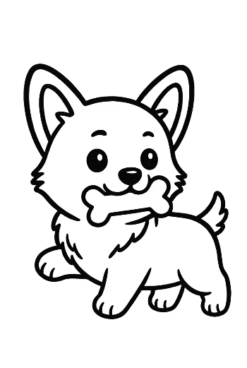 Funny Corgi Dog Playing with a Large Bone Printable