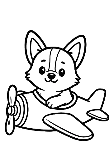 Funny Corgi Puppy Flying an Airplane in the Sky Printable