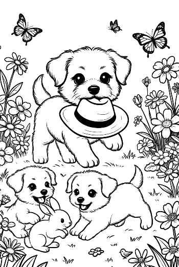 Adorable Dog Family Playing Together in the Yard Printable