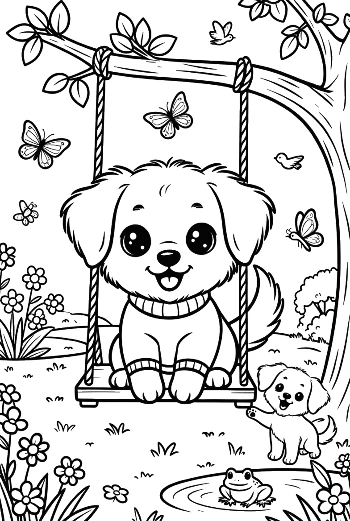 Cute Baby Dog Swinging in a Beautiful Park Printable