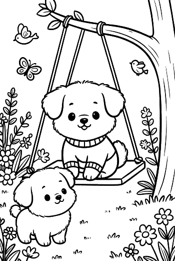 Cute Dogs Coloring Page Printable