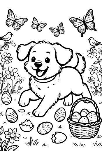 Cute Puppy Walking with Butterflies in a Field Printable