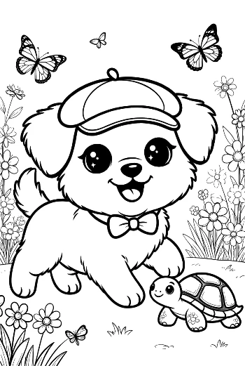 Easy Cute Dogs Coloring Page Printable