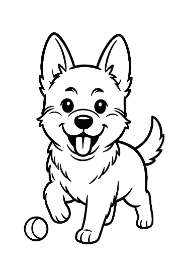 Cute German Shepherd Puppy Chasing a Bouncy Ball Printable