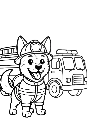 Cute German Shepherd Puppy Wearing a Fire Captain Uniform Printable