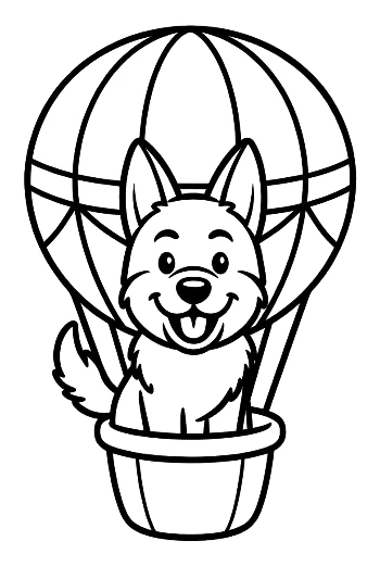 German Shepherd Puppy Enjoying a Hot Air Balloon Ride Printable