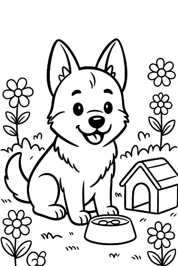 German Shepherd Puppy Relaxing in a Flower Meadow Printable