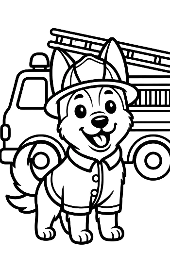 Heroic German Shepherd Puppy Next to a Fire Engine Printable