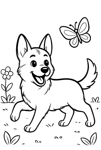 Sweet German Shepherd Puppy Walking in a Flower Field Printable