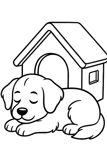 Cute Golden Retriever Puppy Sleeping in Front of a Kennel Printable