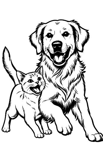 Golden Retriever and Kitten Playfully Chasing