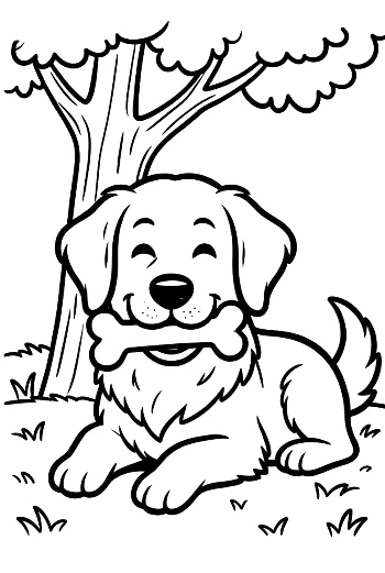 Golden Retriever Puppy Resting Peacefully Under a Tree Printable