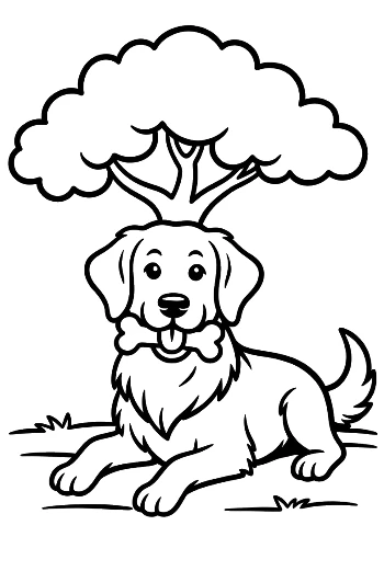 Golden Retriever Puppy Resting Under a Large Tree Printable