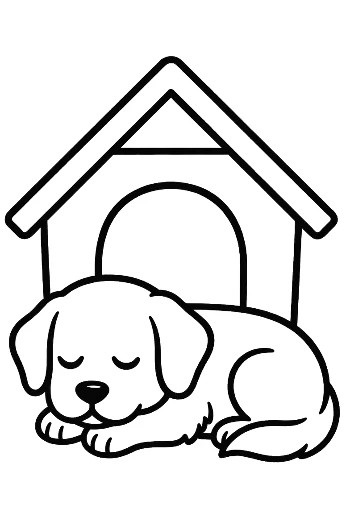 Golden Retriever Puppy Sleeping Peacefully Inside Its Doghouse Printable