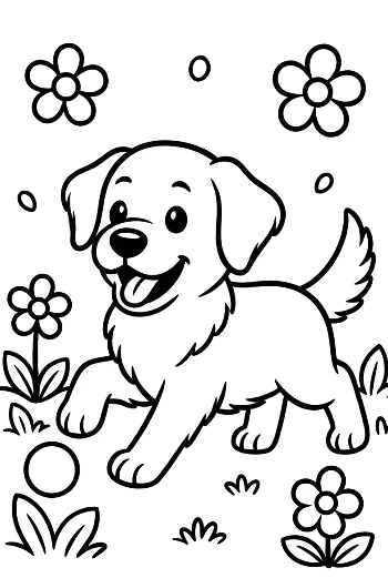 Golden Retriever Puppy Walking Through a Flower Meadow Printable
