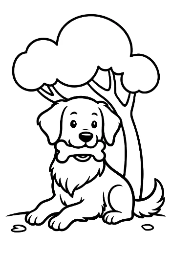 Happy Golden Retriever Puppy Sitting Near a Big Tree Printable
