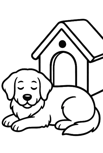 Sweet Golden Retriever Puppy Sitting in Front of a Kennel Printable