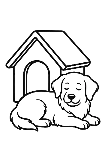 Sweet Golden Retriever Puppy Sleeping by Its Kennel Printable
