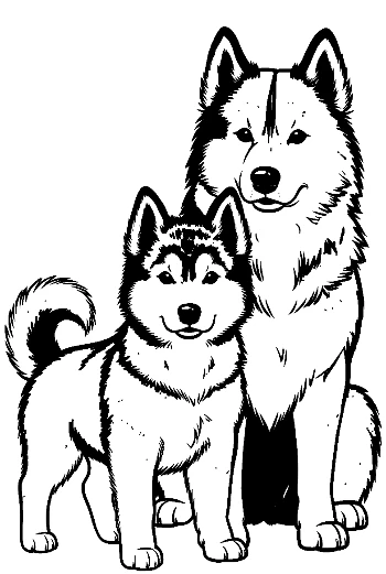 Adorable Husky Mom and Puppy