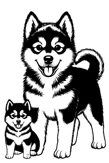 Adorable Husky Puppy and Parent Smiling