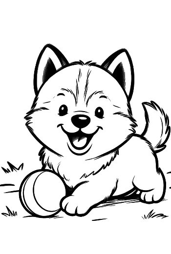 Husky Puppy Having Fun with a Toy Ball Playful Puppy Coloring Illustration Printable