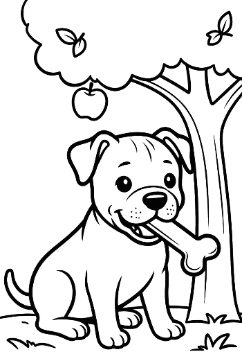 Adorable Pitbull Cub Playing with a Mini Tank in the Forest Printable
