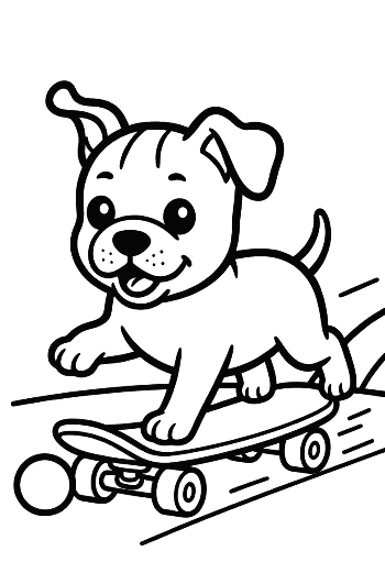 Athletic Pitbull Puppy Balancing on a Skateboard Energetic Pet Coloring Book Printable