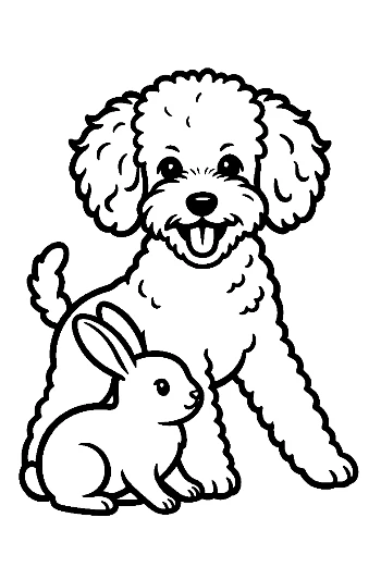 Cheerful Poodle and Bunny Standing Together
