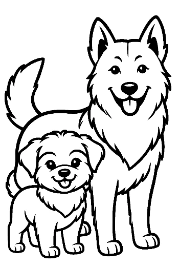 Adorable Husky Mom and Puppy Outline