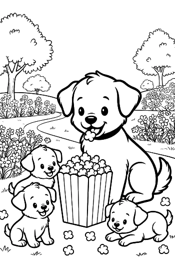 Cute Puppy Sitting with a Bowl of Snacks Outdoors Printable