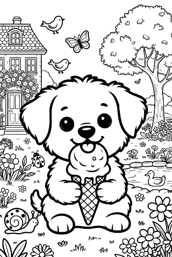Happy Puppy Eating an Ice Cream Cone Printable