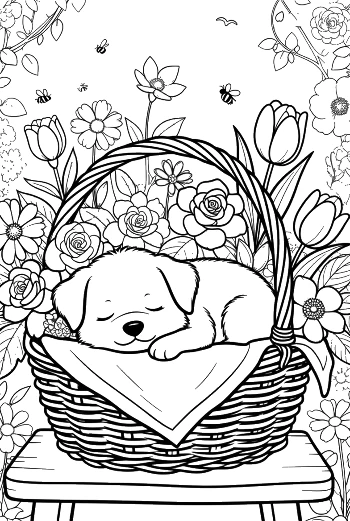 Sweet Puppy Resting in a Basket on a Sunny Day Printable
