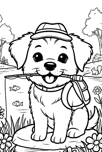 Sweet Puppy Wearing a Backpack in the Countryside Printable