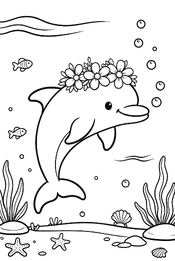 Cute Dolphin Sea Life Coloring Sheet Printable