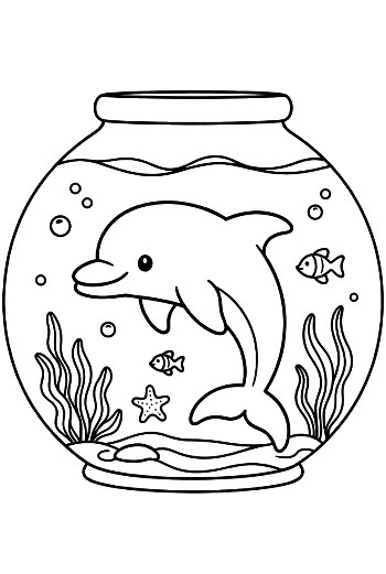 Cute Dolphin Trapped in a Round Glass Fishbowl Printable
